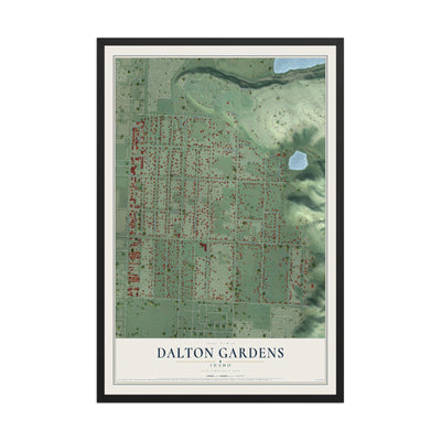 Map of Dalton Gardens, Idaho, 12 x 18 inch print in a black wood frame