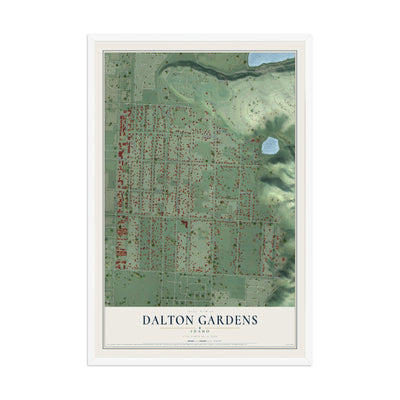 Map of Dalton Gardens, Idaho, 12 x 18 inch print in a white wood frame