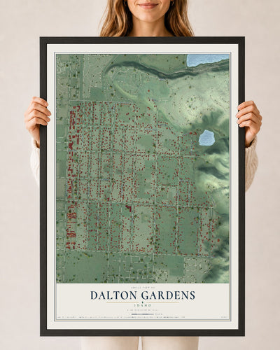 Map of Dalton Gardens, Idaho, 24 x 36 inch print in a black wood frame