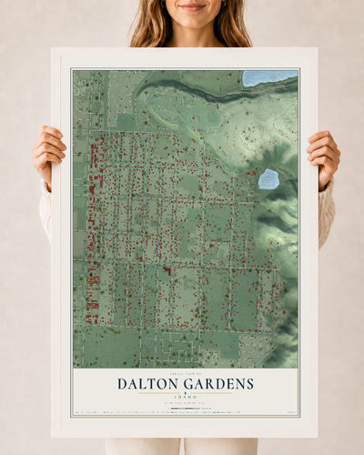 Map of Dalton Gardens, Idaho, 24 x 36 inch print in a white wood frame
