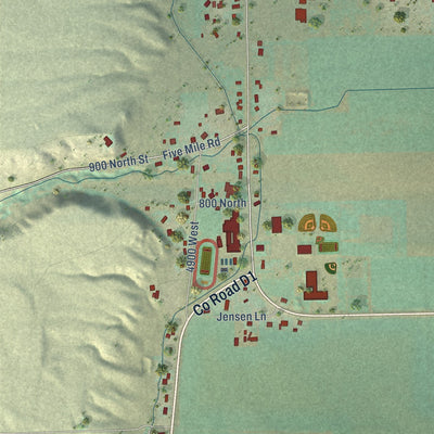 Close-up of the map of Dayton, Idaho print showing street and building detail