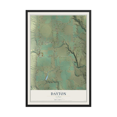 Map of Dayton, Idaho, 12 x 18 inch print in a black wood frame