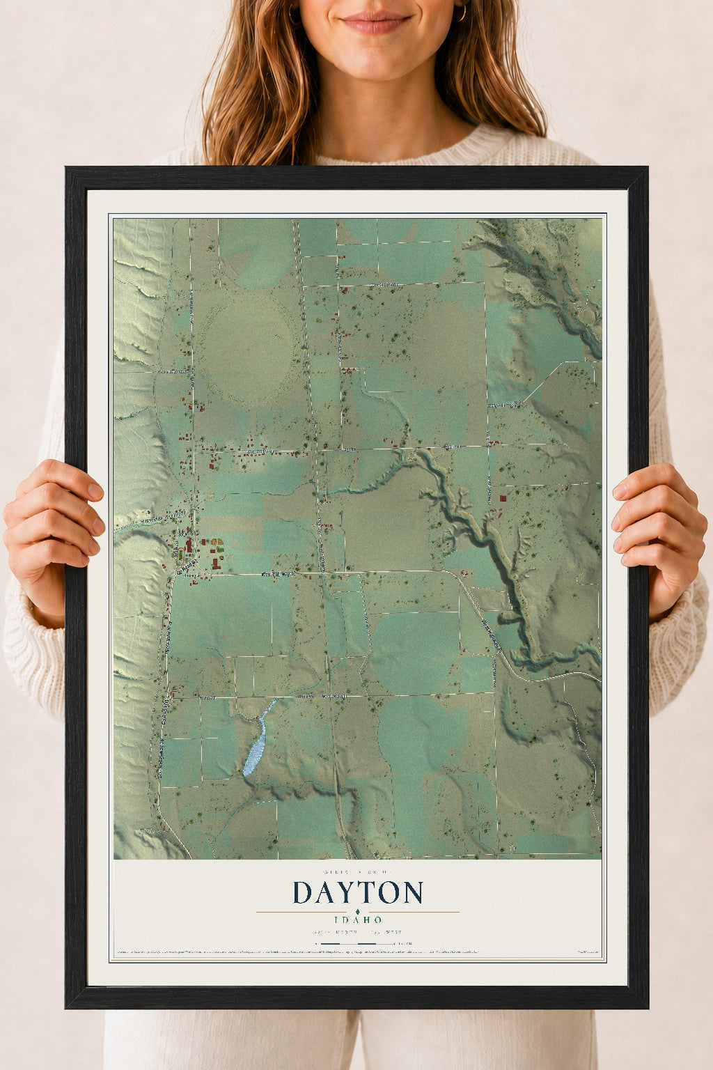 Map of Dayton, Idaho, 18 x 24 inch print in a black wood frame
