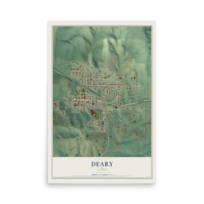 Map of Deary, Idaho, 12 x 18 inch unframed archival matte print