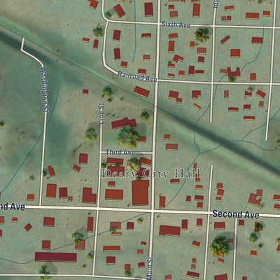 Close-up of the map of Deary, Idaho print showing street and building detail