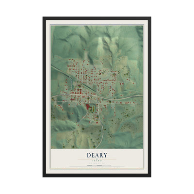 Map of Deary, Idaho, 12 x 18 inch print in a black wood frame