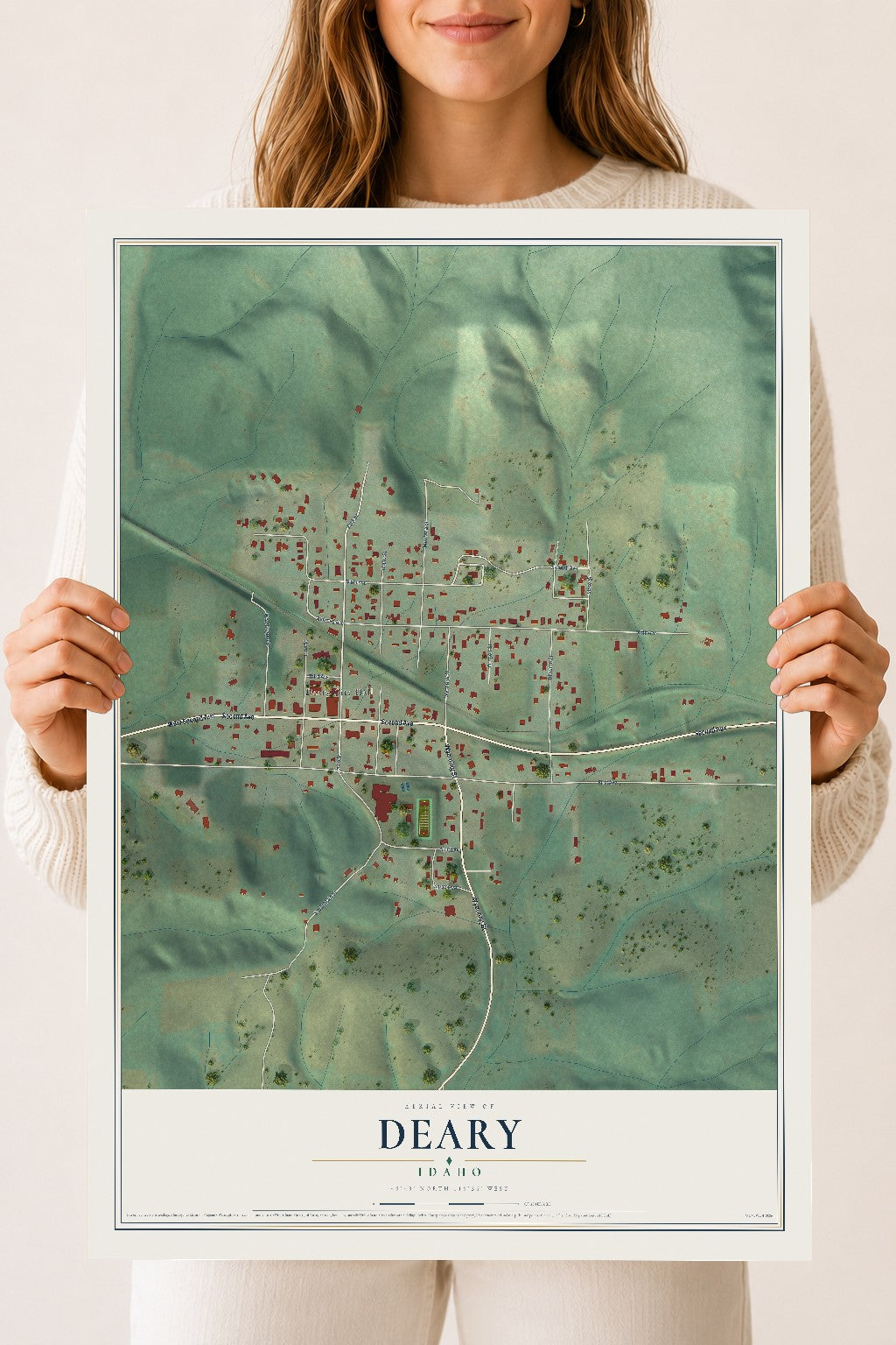 Map of Deary, Idaho, 18 x 24 inch unframed archival matte print