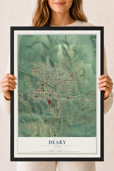 Map of Deary, Idaho, 18 x 24 inch print in a black wood frame