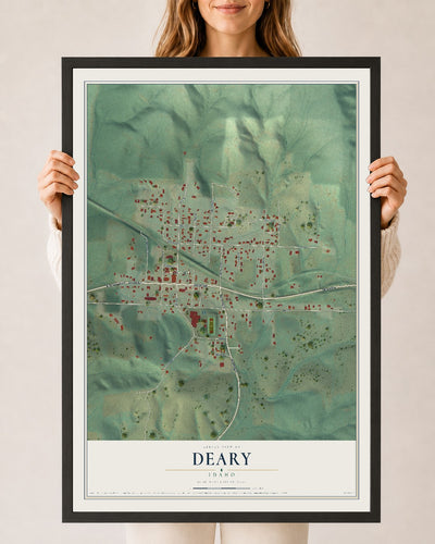 Map of Deary, Idaho, 24 x 36 inch print in a black wood frame