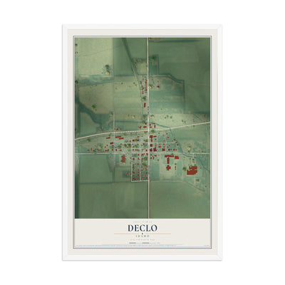 Map of Declo, Idaho, 12 x 18 inch print in a white wood frame