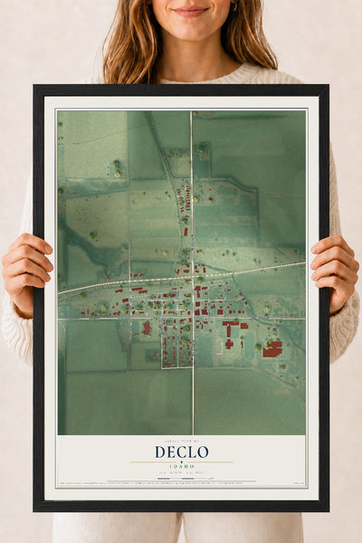 Map of Declo, Idaho, 18 x 24 inch print in a black wood frame
