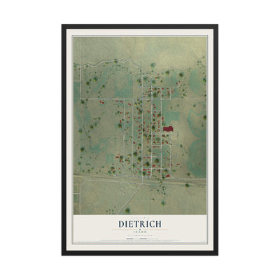 Map of Dietrich, Idaho, 12 x 18 inch print in a black wood frame