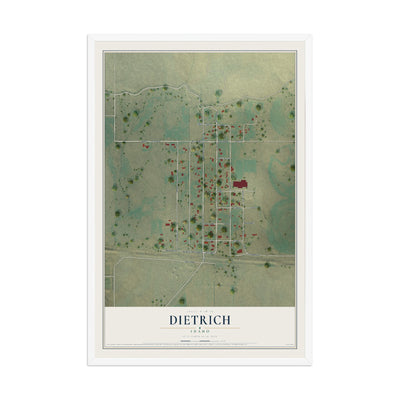 Map of Dietrich, Idaho, 12 x 18 inch print in a white wood frame