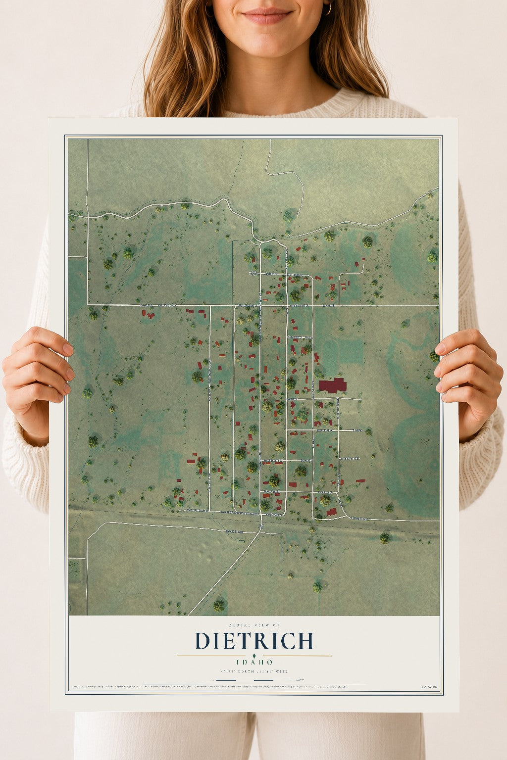 Map of Dietrich, Idaho, 18 x 24 inch unframed archival matte print