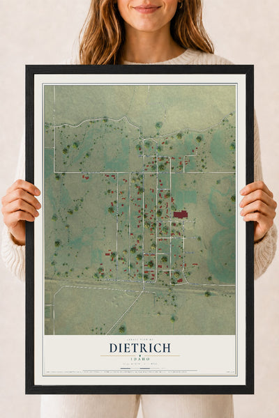 Map of Dietrich, Idaho, 18 x 24 inch print in a black wood frame