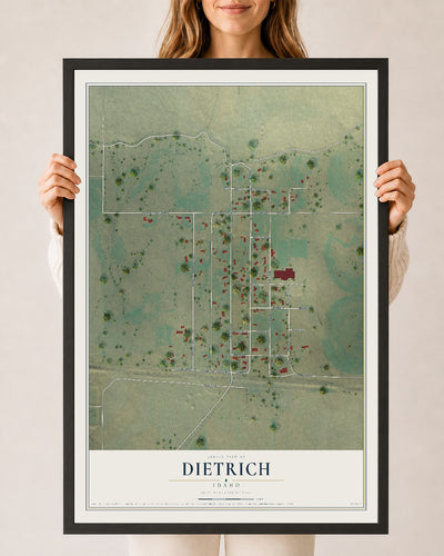 Map of Dietrich, Idaho, 24 x 36 inch print in a black wood frame