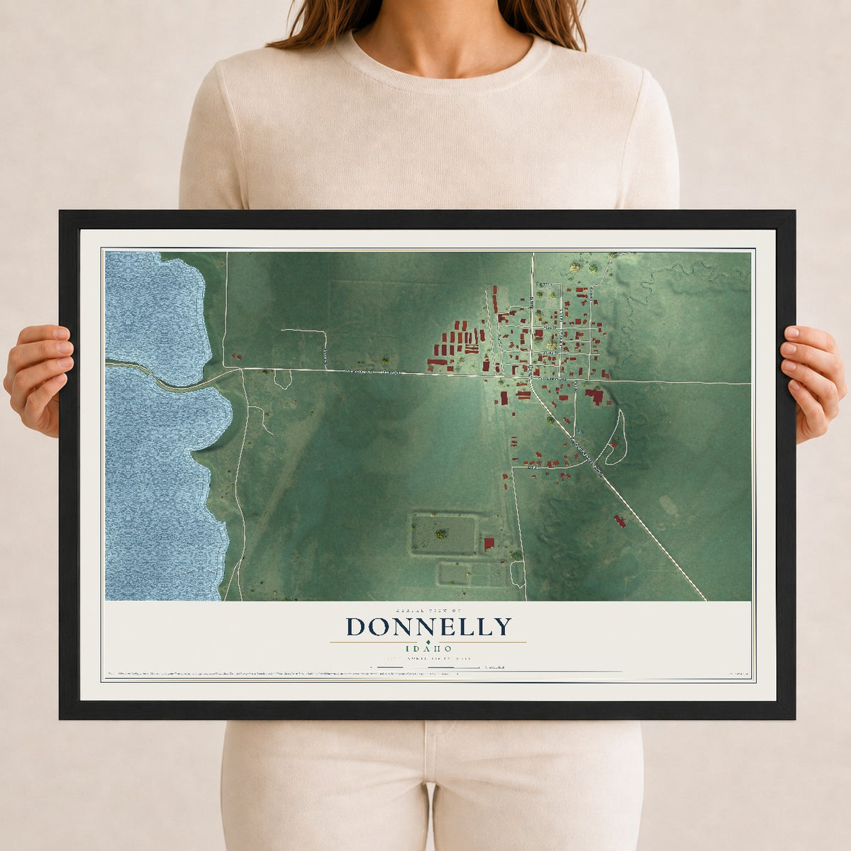 Map of Donnelly, Idaho, 12 x 18 inch print in a black wood frame