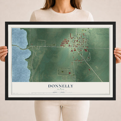 Map of Donnelly, Idaho, 18 x 24 inch print in a black wood frame
