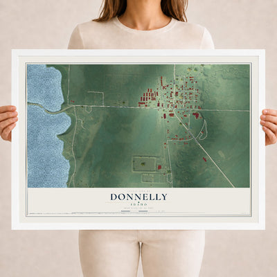 Map of Donnelly, Idaho, 18 x 24 inch print in a white wood frame