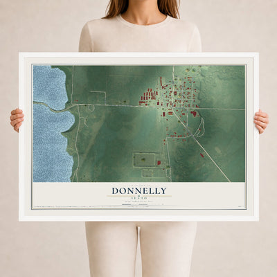 Map of Donnelly, Idaho, 24 x 36 inch print in a white wood frame