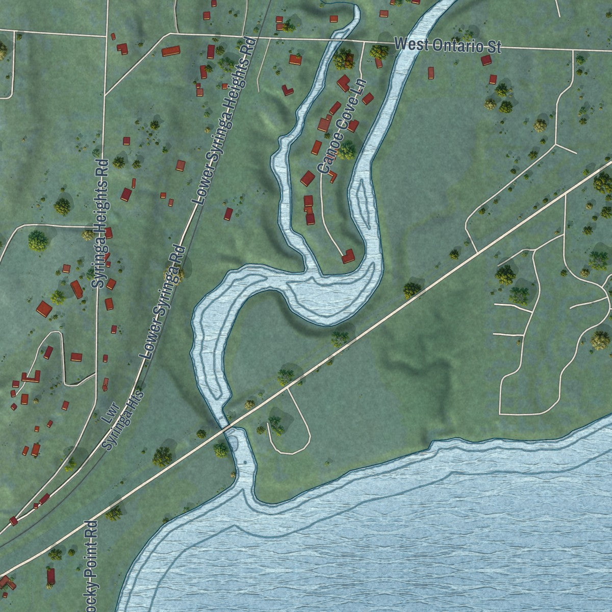 Second close-up of the map of Dover, Idaho print showing more streets and buildings