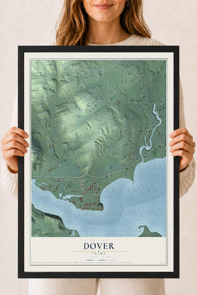 Map of Dover, Idaho, 18 x 24 inch print in a black wood frame