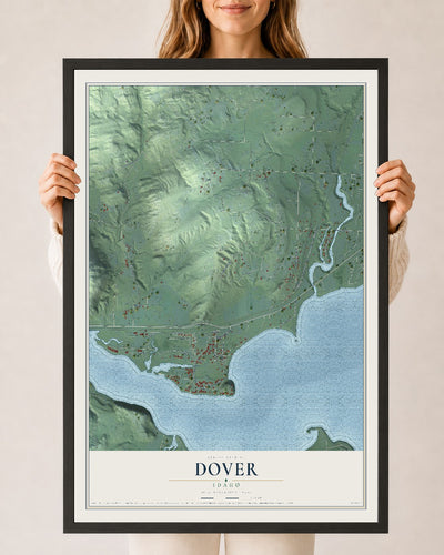 Map of Dover, Idaho, 24 x 36 inch print in a black wood frame