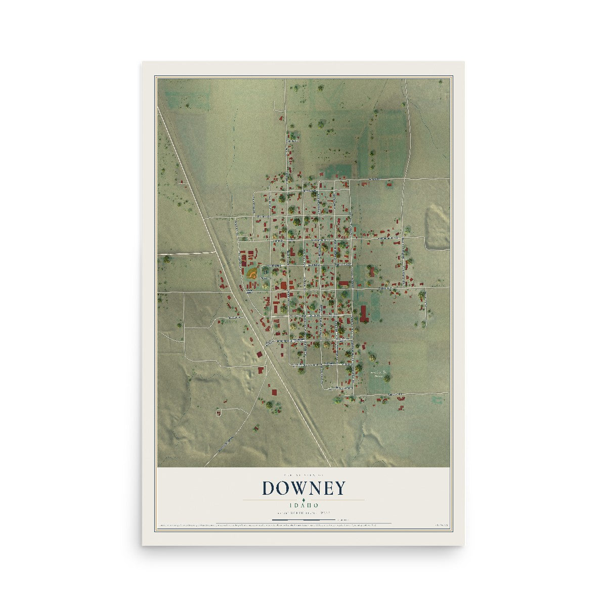 Map of Downey, Idaho, 12 x 18 inch unframed archival matte print