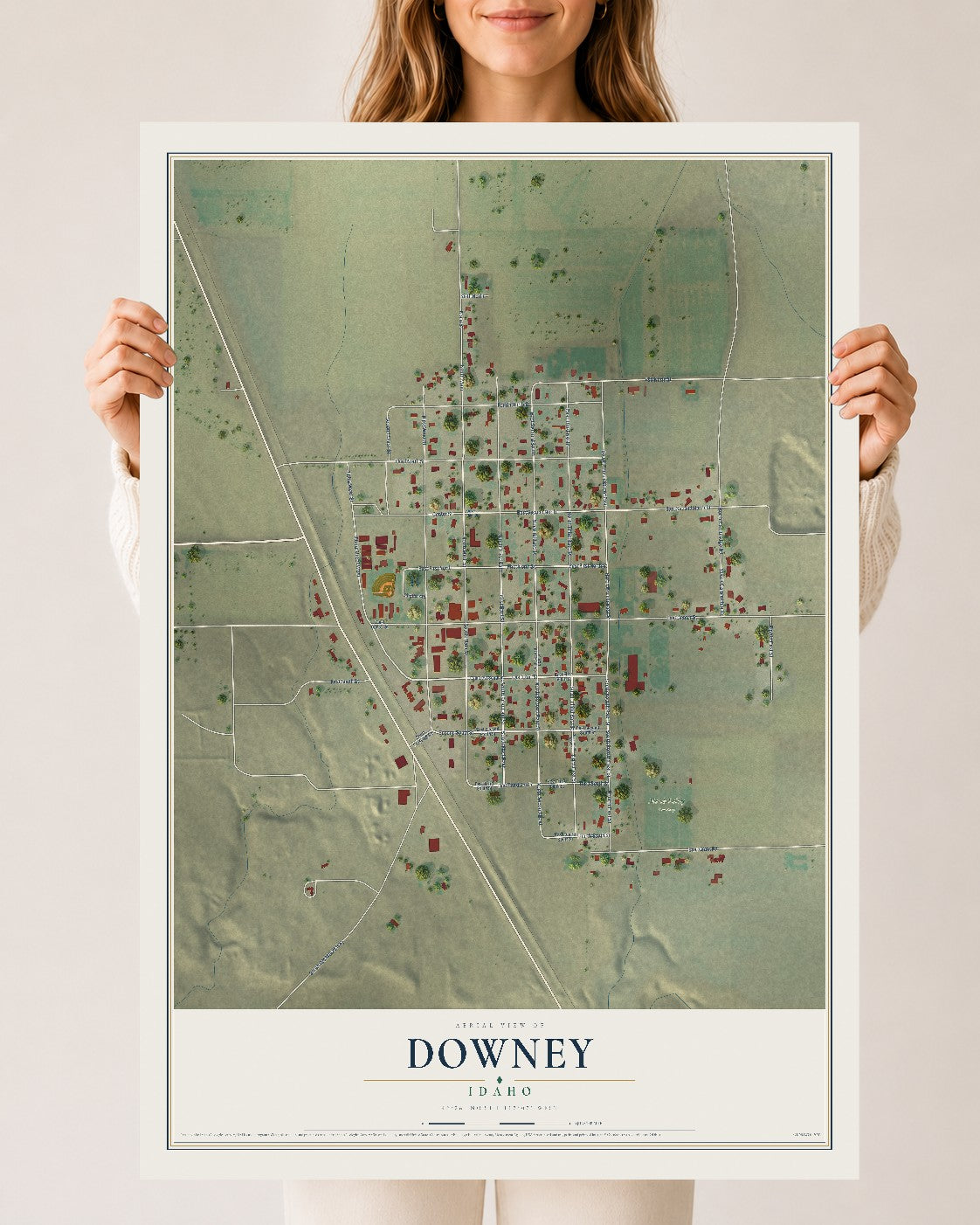 Map of Downey, Idaho, 24 x 36 inch unframed archival matte print