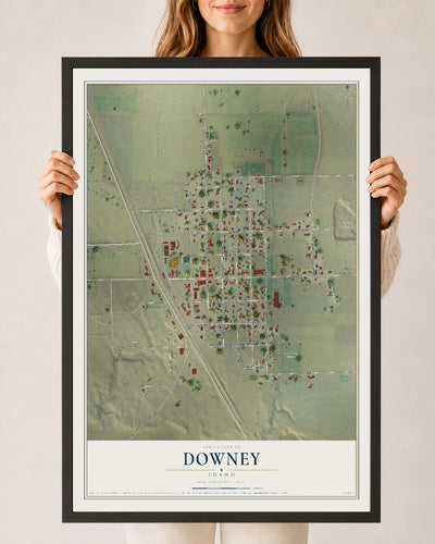 Map of Downey, Idaho, 24 x 36 inch print in a black wood frame