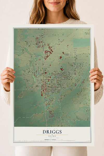 Map of Driggs, Idaho, 18 x 24 inch unframed archival matte print