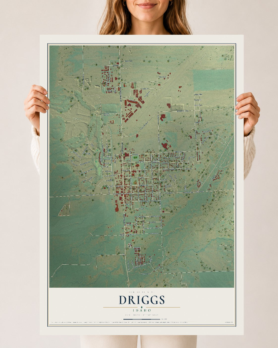 Map of Driggs, Idaho, 24 x 36 inch unframed archival matte print