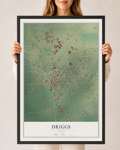 Map of Driggs, Idaho, 24 x 36 inch print in a black wood frame