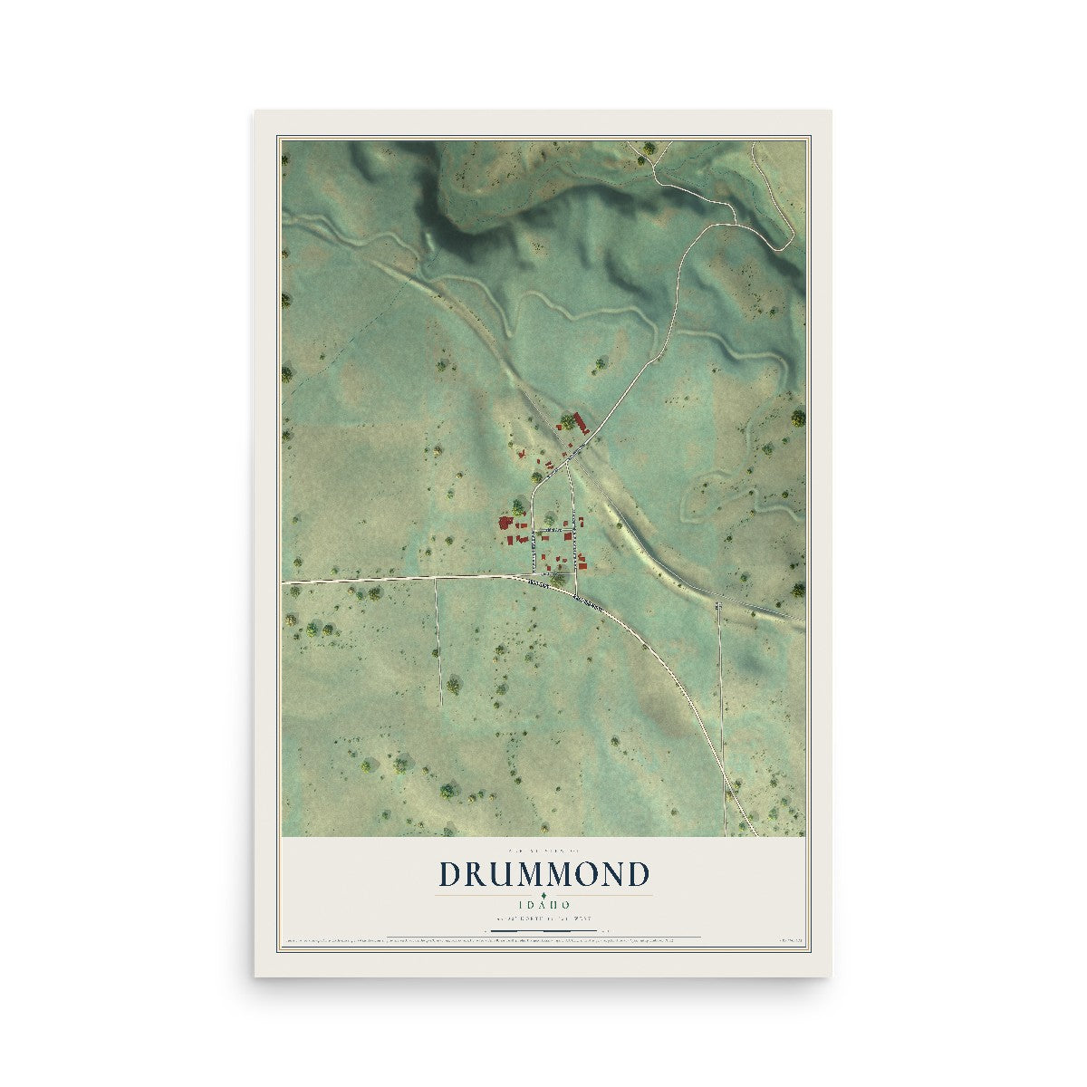 Map of Drummond, Idaho, 12 x 18 inch unframed archival matte print