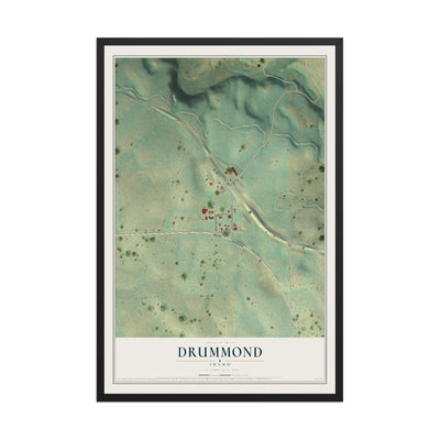Map of Drummond, Idaho, 12 x 18 inch print in a black wood frame