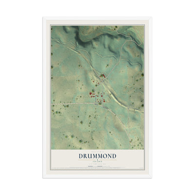 Map of Drummond, Idaho, 12 x 18 inch print in a white wood frame