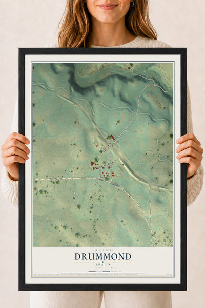 Map of Drummond, Idaho, 18 x 24 inch print in a black wood frame