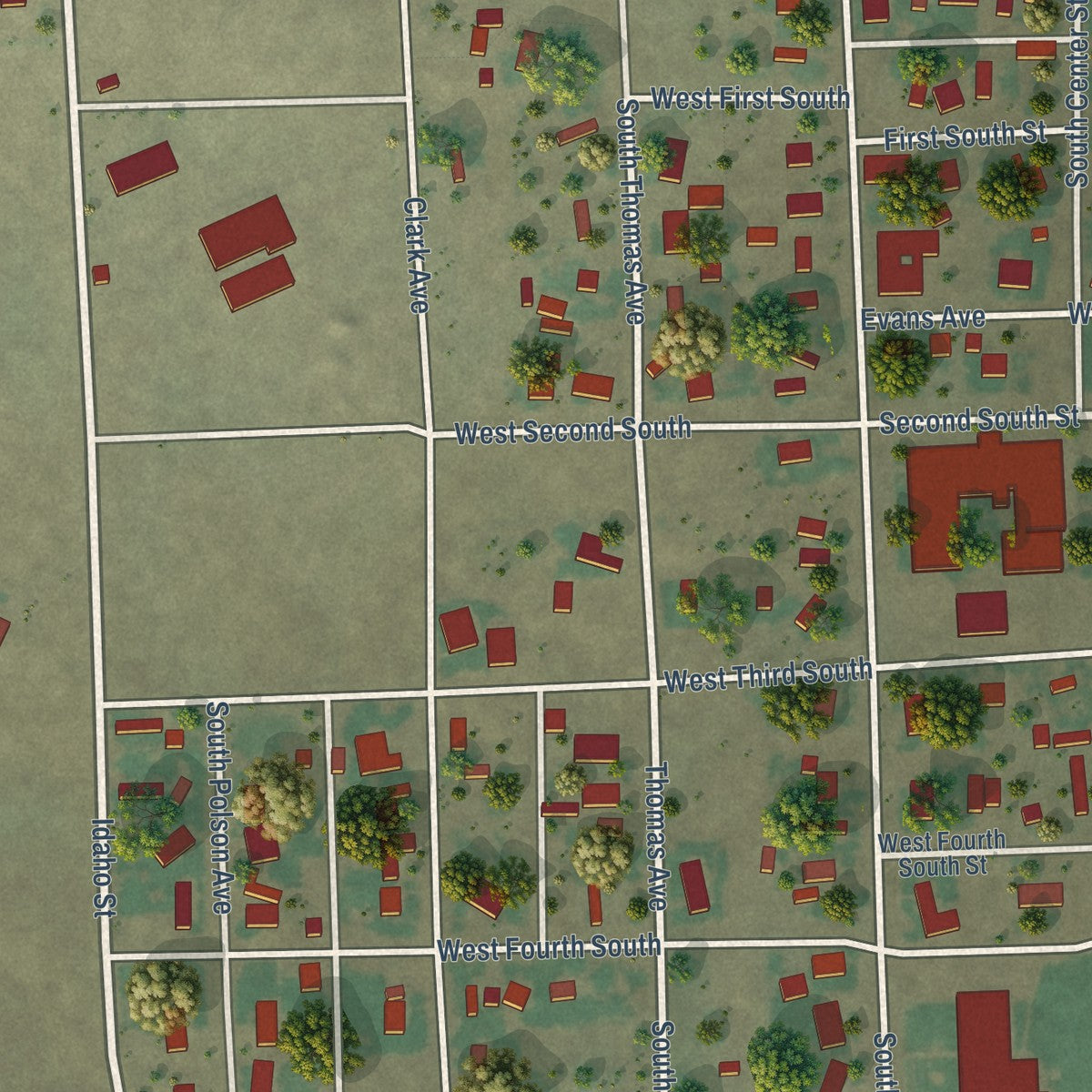 Close-up of the map of Dubois, Idaho print showing street and building detail