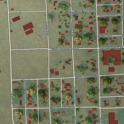 Close-up of the map of Dubois, Idaho print showing street and building detail