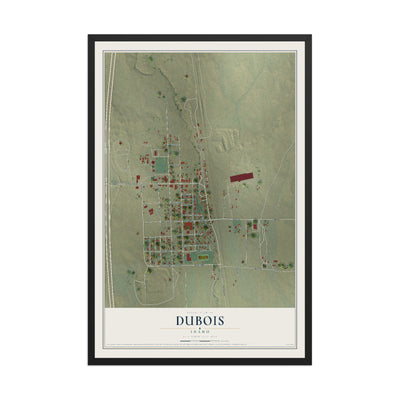 Map of Dubois, Idaho, 12 x 18 inch print in a black wood frame