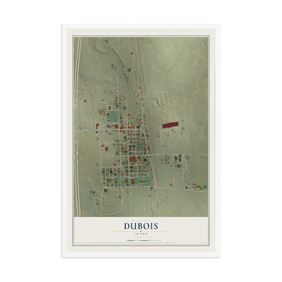 Map of Dubois, Idaho, 12 x 18 inch print in a white wood frame