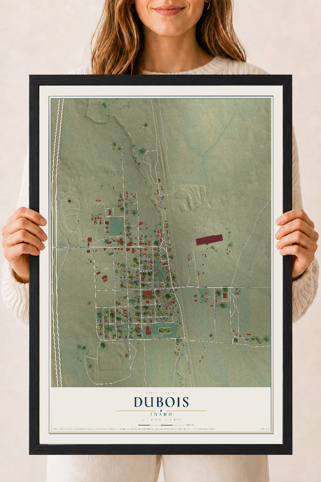 Map of Dubois, Idaho, 18 x 24 inch print in a black wood frame
