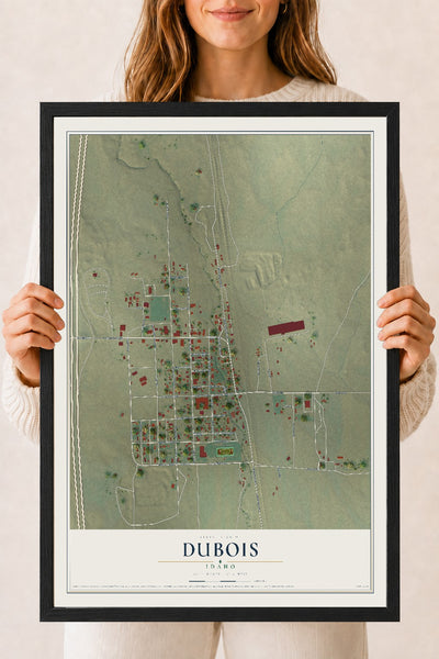 Map of Dubois, Idaho, 18 x 24 inch print in a black wood frame