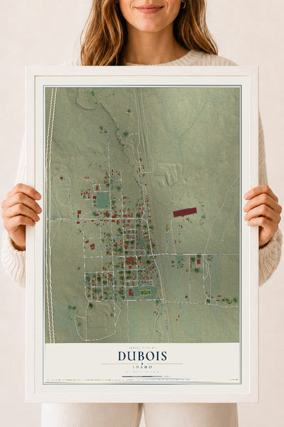 Map of Dubois, Idaho, 18 x 24 inch print in a white wood frame