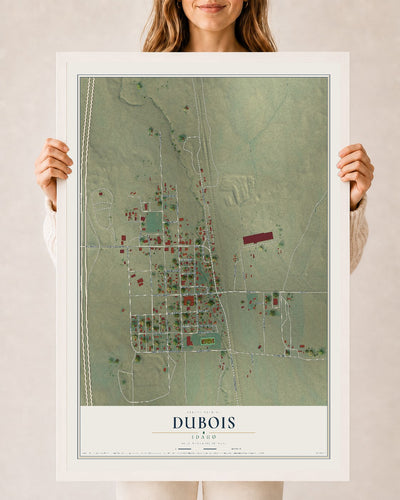 Map of Dubois, Idaho, 24 x 36 inch print in a white wood frame