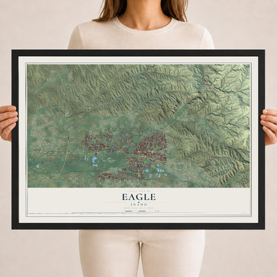 Map of Eagle, Idaho, 18 x 24 inch print in a black wood frame