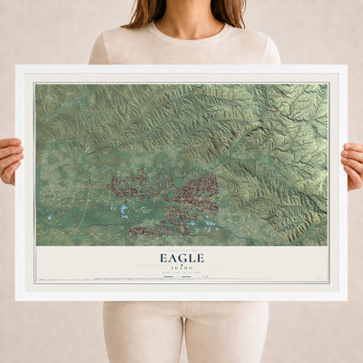 Map of Eagle, Idaho, 18 x 24 inch print in a white wood frame