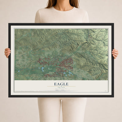 Map of Eagle, Idaho, 24 x 36 inch print in a black wood frame