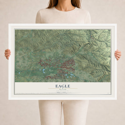 Map of Eagle, Idaho, 24 x 36 inch print in a white wood frame