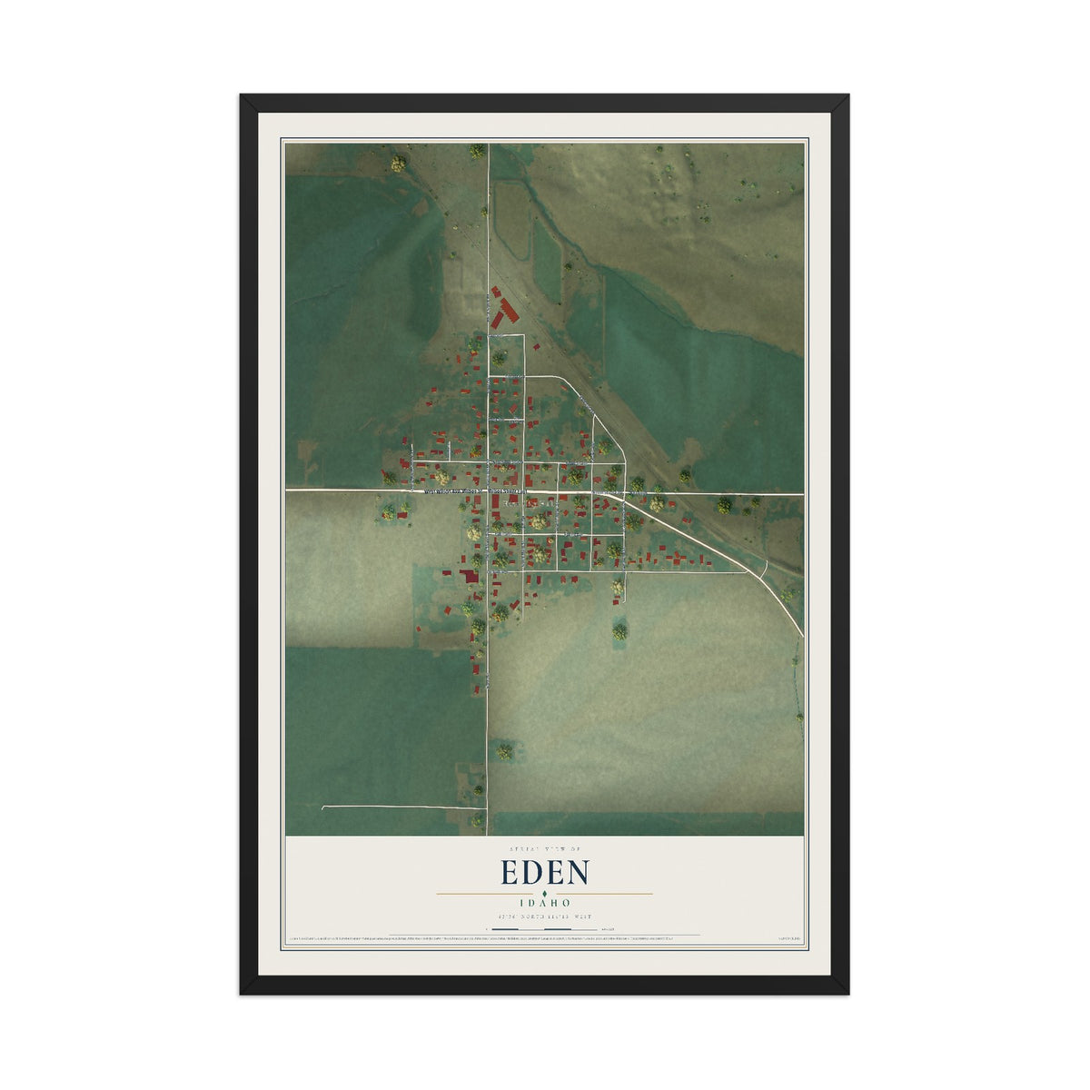 Map of Eden, Idaho, 12 x 18 inch print in a black wood frame